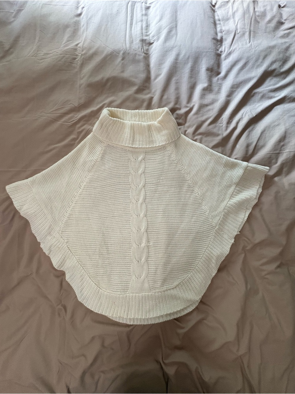 Turtleneck Cable-Knit Poncho in Cream